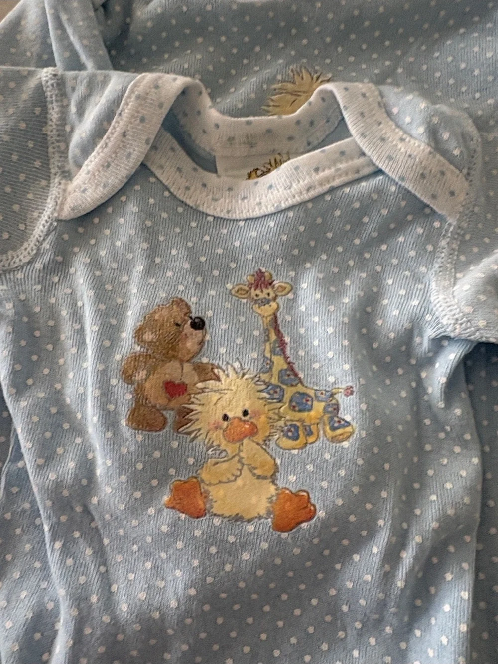 New VTG Little Suzy’s Zoo Blue Polka Dot Baby Sleepers